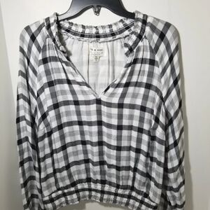 Anthropologie Cloth & Stone Sara Plaid Top White and Gray Super Soft
